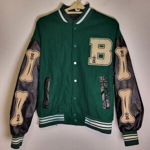Aelfric Eden Bone B Varsity Vintage Style Bomber Jacket size Large